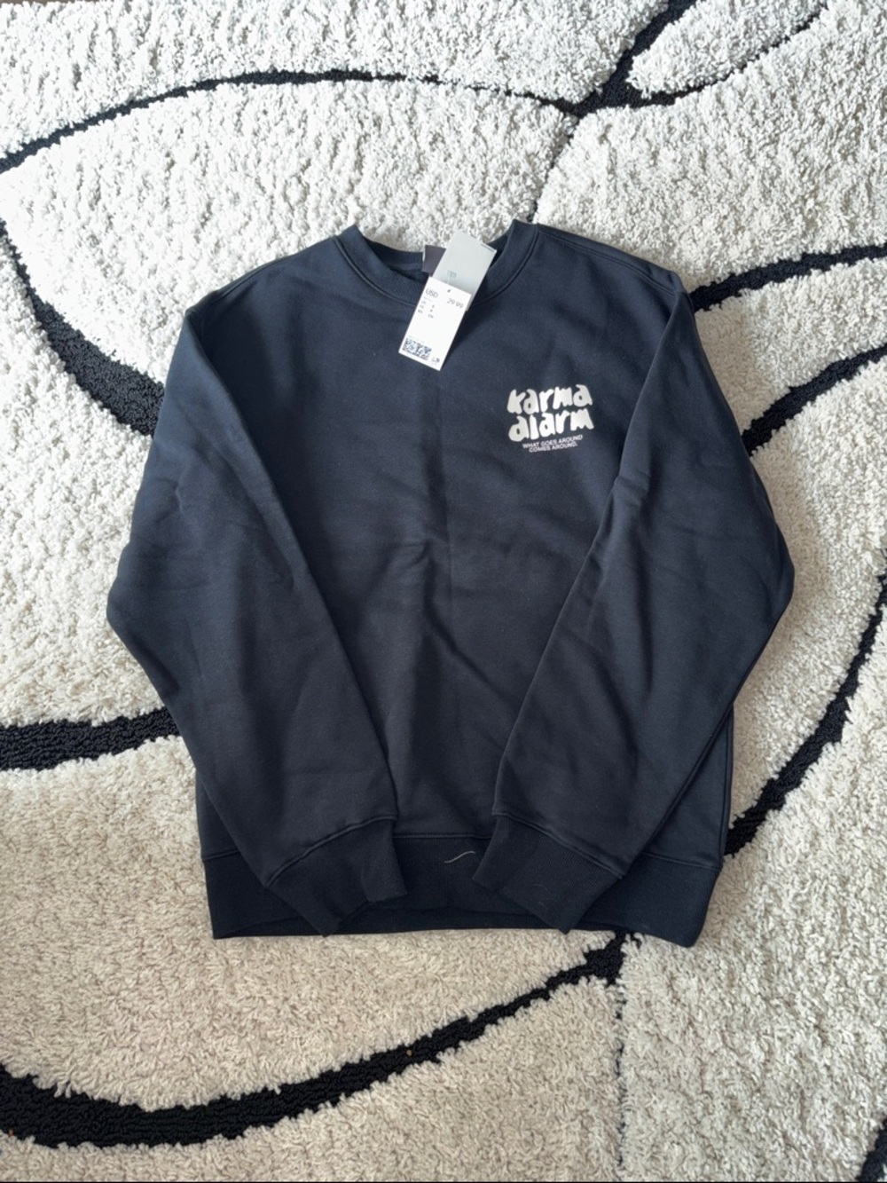 H&M Black Crewneck Sweatshirt with White 'karma alarm' Logo